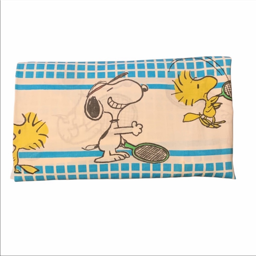 Vintage 80s Peanuts Gang Snoopy and Woodstock Tennis Twin Fitted Sheet